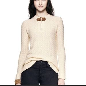 Tory Burch Mimi Tunic Sweater Wool Blend Keyhole Cream White Long Sleeve